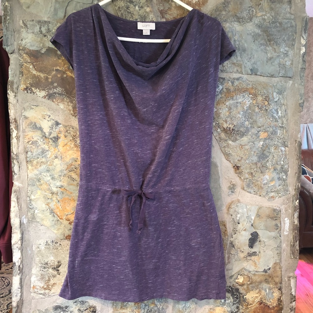 LOFT Purple Heathered Cowl Neck Midi Dress